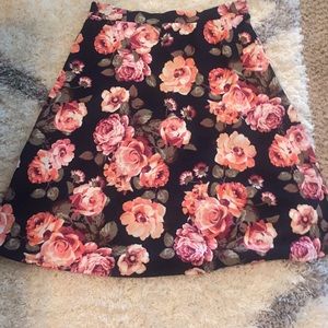 Navy And Coral Floral Skirt